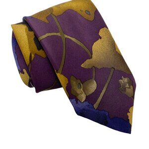 EDSOR KRONEN Mens Necktie Luxury Silk Tie Purple Watercolor Leaf Print